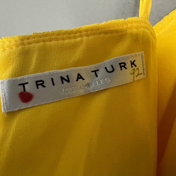 NWT Trina Turk Yellow Eyelet‎ Midi Dress Bow Detail Spaghetti Straps Size 0 - Picture 2 of 7
